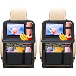 Car Backseat Organizer with Foldable Tray  9 Storage Pockets, Tablet Holder, Kick Mats  Back Seat Organizer for Kids & Adults, Road Trip & Travel Essentials(2-Pack)