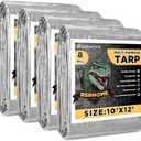 Tarps Waterproof 10x12 Feet, 4 Pack Heavy Duty Silver Tarp Cover 8 Mil Thick, Resistant Plastic Tarpaulin with Metal Grommets, Outdoor Tent Cover for Emergency Rain