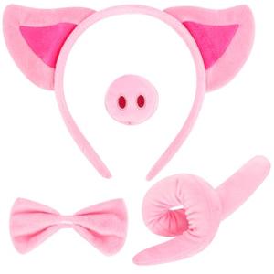 Aprince Pig Ears Headband Halloween Peppa Piglet Costume Set for Women Adult Pink Animal Tail Nose and Bow Tie Cosplay Dress up Theme Party Accessories