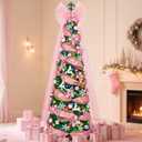 Uspring 6 FT Pop Up Christmas Tree with Lights, Artificial Collapsible Pink Christmas Trees with Remote Control & Colorful LED Light, Pre Decorated Surround Ribbon, Ball Ornaments, Holiday Party Decor