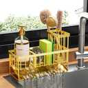 Cisily Gold Kitchen Sink Caddy Organzier with High Brush Holder, Sponge Holder for Sink, 304 Rustproof Stainless, Kitchen Countertop Soap Dispenser Organizer, Home Decor and Accessories (9.25)