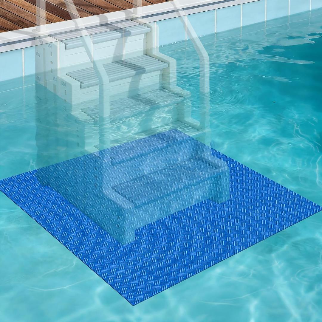 PAMASE Pool Ladder Mat for Above Ground Pools, 45" x 45" | Non-Slip Textured Swimming Pool Step Pad, Vinyl Liner Protector, for Steps and Stairs, Easy to Trim