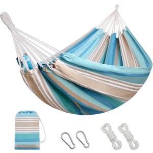 Brazilian Hammock with Tree Straps - Canvas Hammocks Portable Hammock with Carry Bag for Backyard, Porch, Outdoor and Indoor Use Blue & Green
