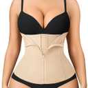 MERYOSZ Zipper Waist Trainer for Women - Mesh Corset Shapewear Tummy Control Body Shaper Waist Cincher Postpartum Girdle(Beige, Large)
