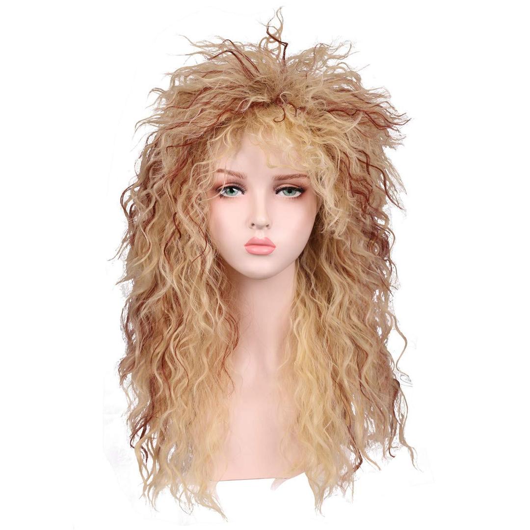 FantaLook Women Long Curly 80s Blonde with Reddish Brown Cosplay Wig