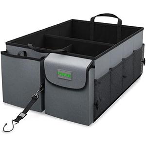 DRIVE - Car Trunk Organizer - Collapsible, Multi-Compartment Automotive SUV Car Organizer for Storage w/Adjustable Straps - Truck & Car Accessories for Women and Men - Grey
