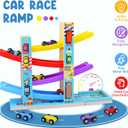 Montessori Toys for Toddlers, Children Race Track Toy with 4 Cars and 1 Wooden Parking Lot, Stable Base, Car Ramp Toy for 1 2 3 Year Old Boy Girl Gifts