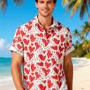 Men's Valentines Day Button Down Shirt, Heart Print Hawaiian Shirts Short Sleeve Causal Top Tropical Summer Beach (M)