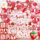 Strawberry Baby Shower Decorations, Berry Sweet Baby Shower Decorations with A Berry Sweet Baby Is On The Way Backdrop Cake Topper Strawberry Plates Balloon Arch Box for Baby Girl