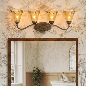 VitaLink 4-Light Bathroom Vanity Light 29.5" Rustic Amber Glass Wall Sconces for Bathroom Over Vanity Mirror Wall Lamp for Living Room Hallway E26