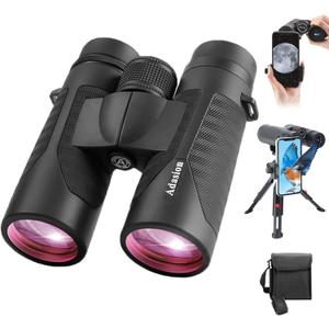 12x42 HD Binoculars for Adults High Powered with Phone Adapter and Tripod, Super Bright BAK4 Prism Waterproof Binoculars for Bird Watching Hunting Hiking Safari Travel Sports (Black/)