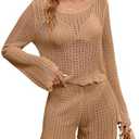 Blooming Jelly Womens Crochet Swimsuit Coverup Hollow Out Two Piece Set Bathing Suit Cover Up Beach Outfits L