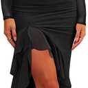 Nova In Sky Women's Sexy Ruched Bodycon Midi Dress Mesh Long Sleeve Ruffle Hem Formal Wedding Guest Cocktail Party Dress (Medium, Black)