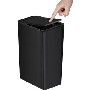 TIPGO Bathroom Trash Can with Lid, 10 Liter/ 2.6 Gallon Slim Garbage Can, Small Trash Bin Waste Basket with Pop-Up Lid for Kitchen, Bedroom, Living Room, Office (Black)