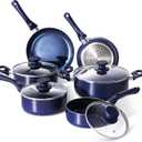 Pots and Pans Set,Aluminum Cookware Set, Nonstick Ceramic Coating, Fry Pan, Stockpot with Lid, Blue,10 Pieces