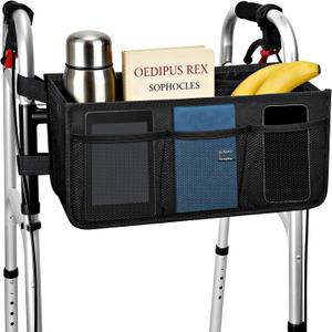 Dotday Upgraded Walker Basket with Cup Holder, Foldable Walker Bag with Large Capacity & Never Tipping Over- Not Fit for Rollator (Black)