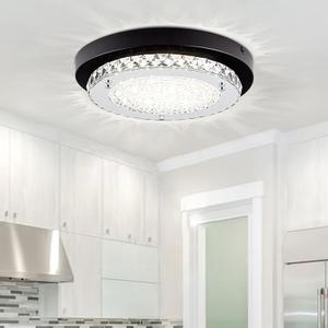 Flush Mount Ceiling Light Crystal LED Dimmable Closet Light Fixture 13 Inch Black Modern Bathroom Ceiling Light Small Round Hallway Lighting for Laundry Foyer Kitchen 4000K, Round-13.1 inches