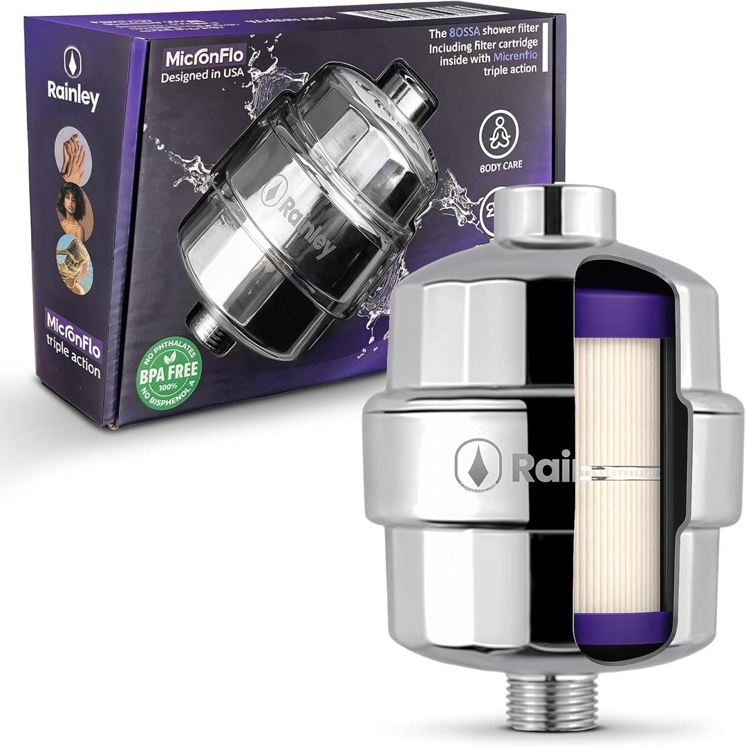 Bossa Shower Filter - Removes Chlorine, Heavy Metals, Hard Water, Impurities | Micron-level | Anti-Clog for High-Pressure Flow | Leak-Proof | Easiest Installation | Fits all " IPS Shower Arms (Chrome)