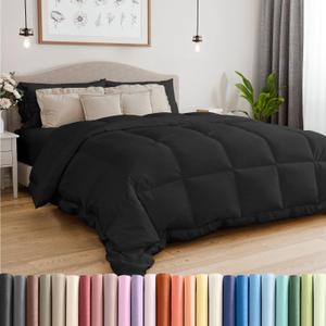 Queen Size, Black Alternative Down Comforter - Warm and Lightweight - Luxury and Breathable Hotel Quality Bedding Set - All Season Fluffy and Cozy Oversized Cooling Microfiber Duvet Insert Comforter