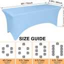 2 Pack 6 Feet Light Blue Spandex Tablecloth for Rectangular Tables, Fitted & Stretch, Washable, Wrinkle Resistant, Perfect for Event, Wedding, Party, Banquet, Cocktail, Festival, and Table Protector
