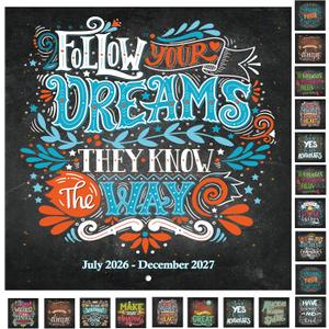 Calendar 2026-2027 - Wall Calendar 2026-2027, Jul. 2026 - Dec. 2027, 12" x 24" (Open), 18 Month Wall Calendar, Funny Calendar with Unruled Block - Motivational Sentence