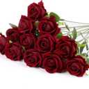 12 Pcs Artificial Rose Flowers, Dark Red Silk Roses with Long Stems, Realistic Fake Roses for Wedding Centerpiece Party Home and Office DIY Decor