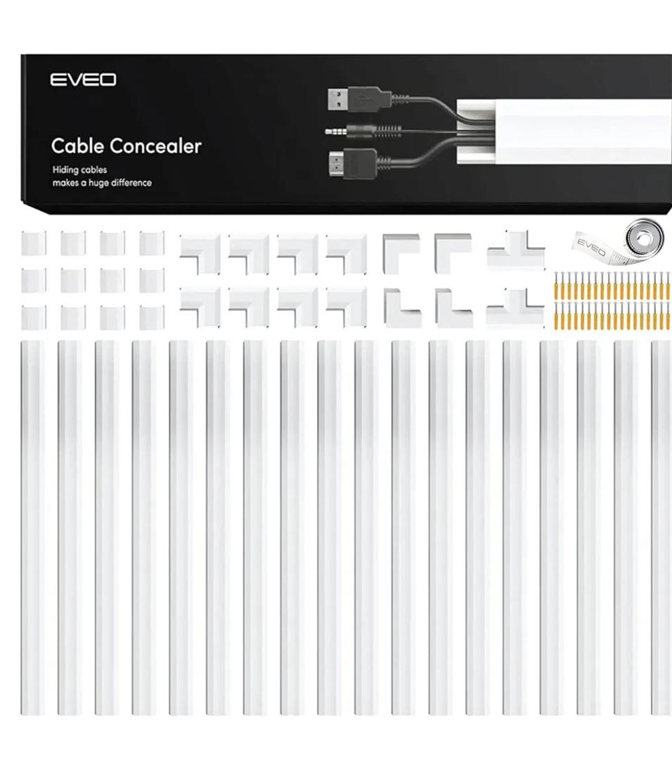 EVEO Cord Hider Wall 306” - Cable Raceway Cord Hider - Wire Covers for Cords on Wall, Cord Cover, Wall Cable Hider, Cable Concealer, Wire Hiders for TV on Wall Management-20X (L16 W0.95 H0.5) - White