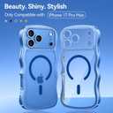 for iPhone 17 Pro Max Case: [Cute Wave Frame][Fit for MagSafe] Military Drop Shockproof Protection, Camera Protective Glossy Slim Magnetic Wavy Phone Cover for Women Girls 6.9'', Clear/Blue