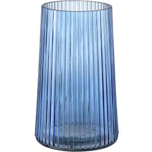 Blue Glass Vase for Flower, Flower Vase for Bouquet, Modern Glass Vases, Ribbed Vases for Living Room, Bedroom, Dining Table, Office, Wedding, Centerpieces, 8 Inches
