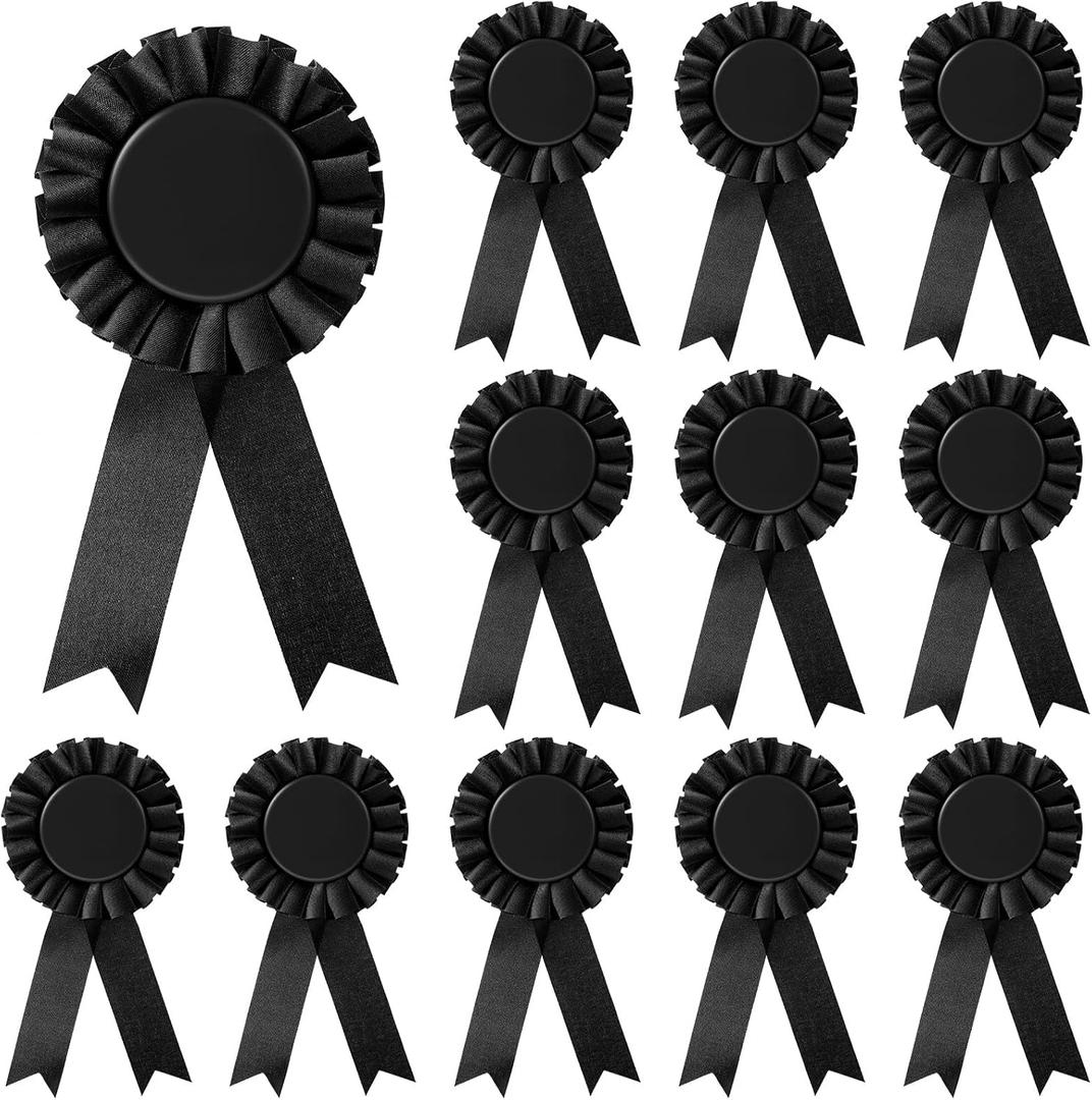 12 Pieces Blank Award Ribbon Prize 1st Place Rosette Medal Winner Victory Recognition Participation Ribbon for Competition Sport Event School Contest(Black)