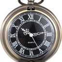 Men's Quartz Pocket Watch with Black Dial and Chain