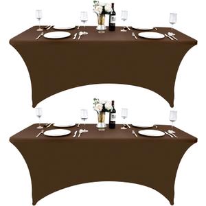 2-Pack 8ft Spandex Table Covers for Rectangle Folding Tables - Washable Elastic Tablecloth - Ultimate Fitted Table Protector for Birthday Parties, Trade Shows, Banquet