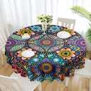 Eikione Boho Round Tablecloth 70 Inch Bohemia Table Cloth, Tablecloth Polyester Waterproof Stain Wrinkle Free, Indoor and Outdoor Round Table Cover