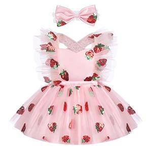 AWIBMK Baby Girls 1st 2nd Birthday Outfit Sequins Tulle Ruffle Sleeveless Backless Tutu Dress with Headband Cake Smash Clothest Photo Shoot Princess Party Dresses Pink Strawberry 12-18 Months