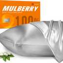 100% Mulberry Silk Pillowcase for Hair and Skin, 22 Momme Pure Natural Silk Pillow Case Both Sided with Zipper, Pillow Cover for Women Mom Men(Silver Grey, Standard 20''26'')