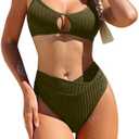 Lilosy Sexy High Waisted Cutout Ribbed V Cut Bikini Set 2 Piece Swimsuit M