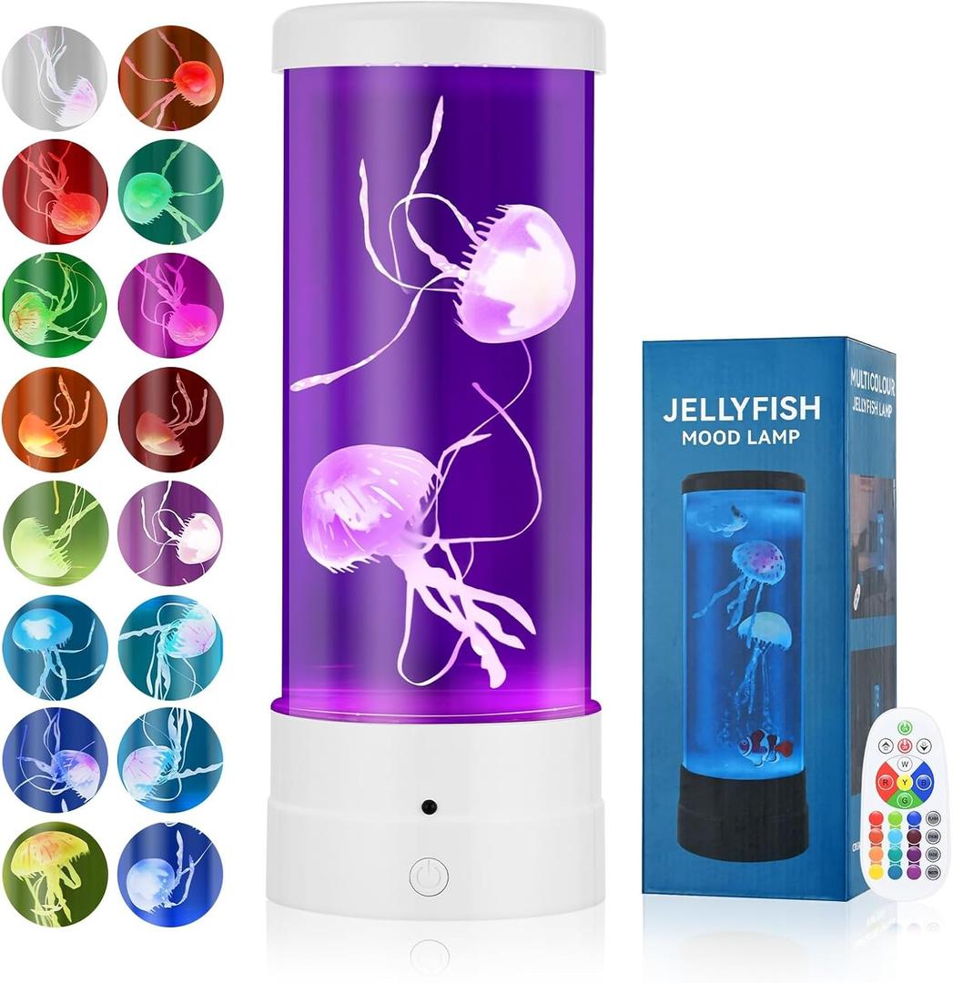 M METERXITY Jellyfish Lamp with 17 Light Effects, 4 Modes Electric Jellyfish Tank Table Lamp with Remote, Mood Table Lamp for Home, Office, Aquarium, Tank [White]