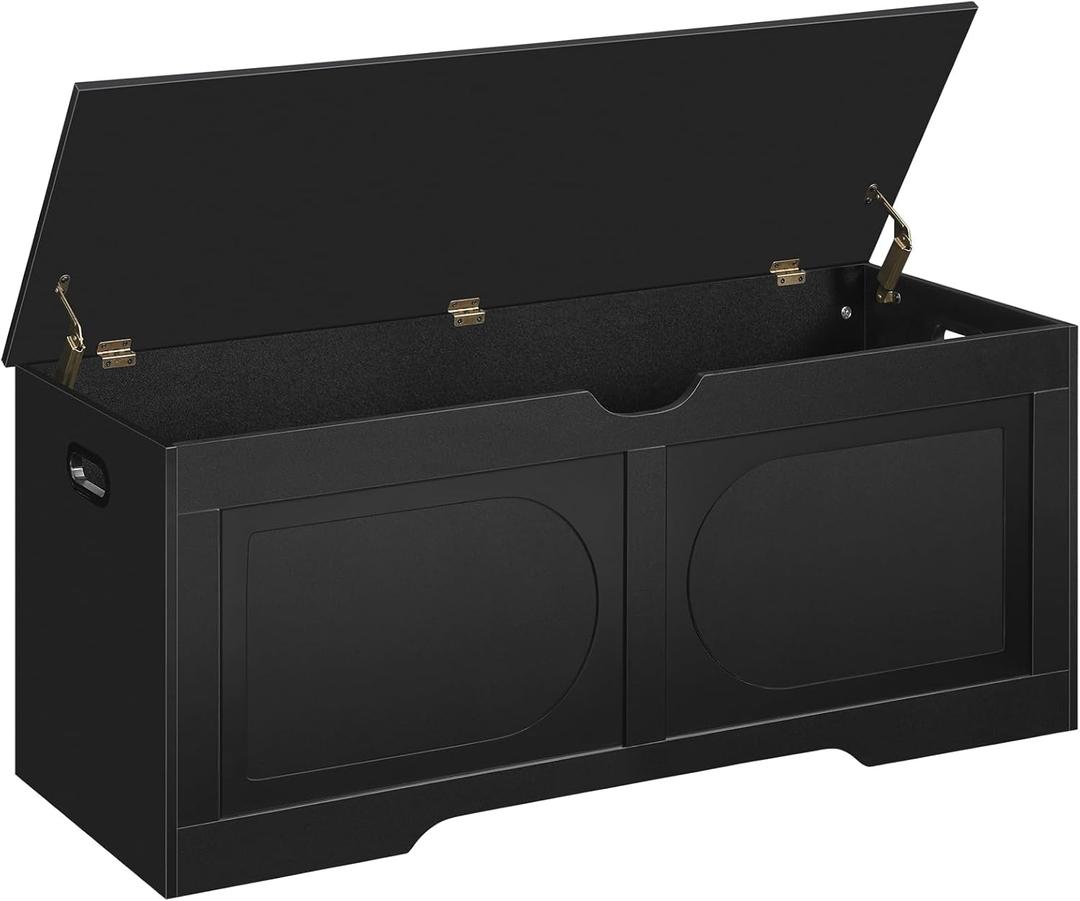 Storage Chest, 47.2 Toy Box, Entryway Storage Trunk, Shoe Bench with Storage, Engineered Wood Storage Cabinet with 2 Safety Hinges, Entrance Bench for Bedroom, Living Room, Black SCBK2201