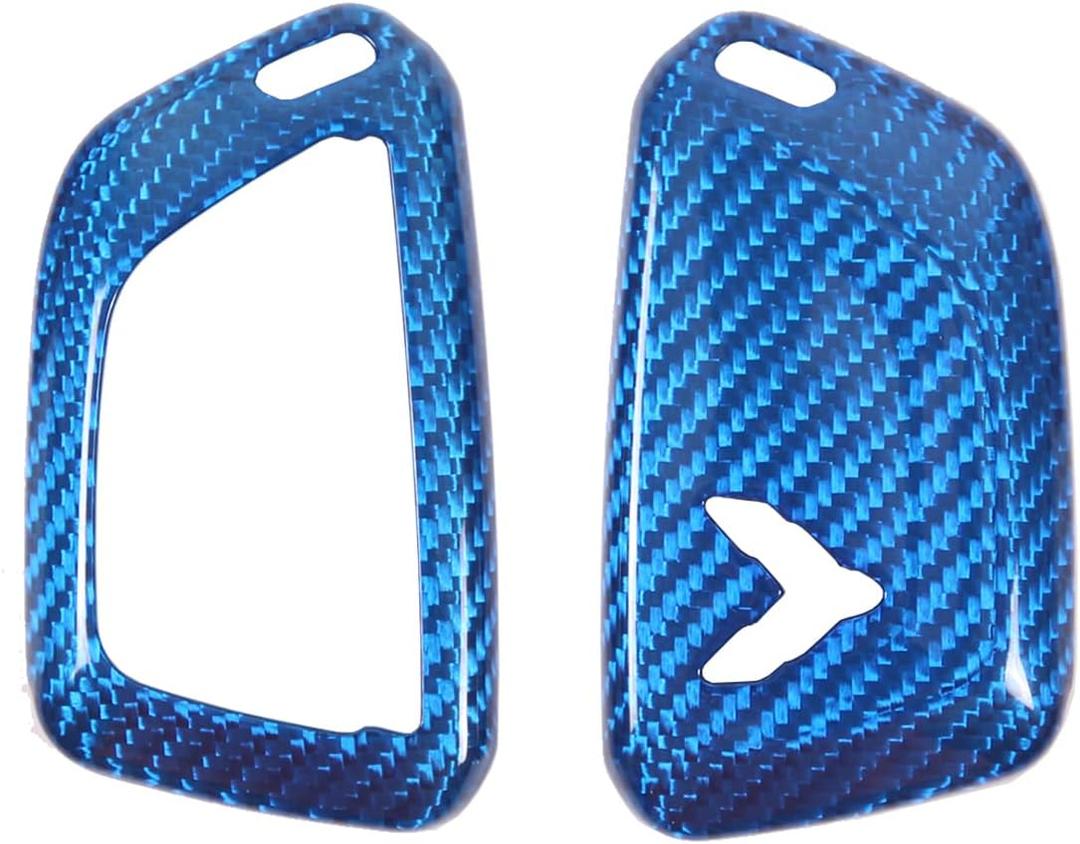 Real Carbon Fiber Key Fob Case Cover Compatible with Chevrolet Corvette C8 2020-2025, Key Fob Cover, Car Smart Remote Case Trim Accessories (Blue)
