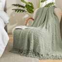 Amlie Home Knit Throw Blanket with Tassels for Couch, Luxury Boho Throw Blanket for Summer Sage Green, 50"x60"