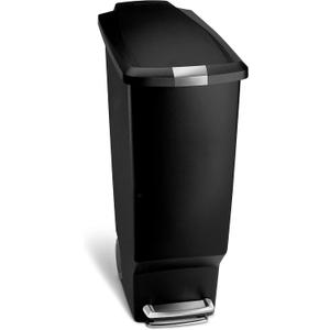 simplehuman 40 Liter / 10.6 Gallon Slim Kitchen Step Trash Can With Secure Slide Lock, Black Plastic