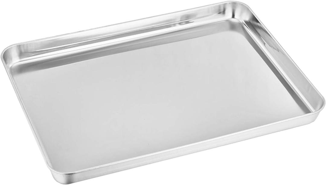 TeamFar Toaster Oven Pan, Stainless Steel Toaster Oven Tray Quarter Sheet Pan, 12.4x 9.7x1, Non Toxic & Healthy, Rust Free & Mirror Finish, Easy Clean & Dishwasher Safe