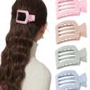 AWAYTR Flat Hair Clips For Women Lay Flat Claw Clip for Hair 4Pcs Large Square Hair Claw Clips (Pink+Blue+Green+Light Yellow)