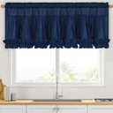 Likiyol Linen Valances for Windows Farmhouse Window Valances with Ruffle Rustic Country Light Filtering Kitchen Valance Curtains Rod Pocket Valance for Bathroom Cafe, Navy Blue, 52" W X 18" L
