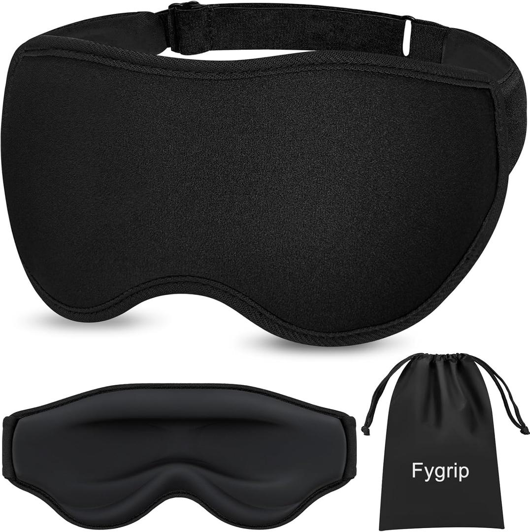 Fygrip 3D Eye Mask Sleep Mask for Men & Women, 100% Pressure-Free & Light Block-Out Eye Mask for Sleep with Easy Adjustable Strap, Night Eye Cover for Travel, Black