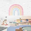 Large Watercolor Rainbow Wall Decals Peel and Stick with 2pcs Clouds and 92pcs Polka Dots Removable Wall Stickers Decor Colorful Murals Wallpaper for Kids Girls Toddler Playroom Nursery Bedroom