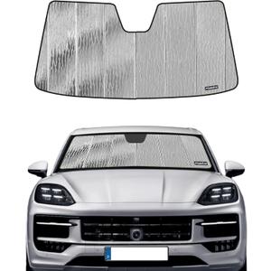 Windshield Sun Shade for Porsche Caye-nne 2019-2025,Front Window Sunshade Shield,2-in-1 Reflective Sun Shade,Silver for Summer, Black for Winter