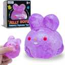 Stress Relief Purple Glitter Bunny Squeeze Toy - Anxiety Calming Sensory Fidget Toy for Kids & Adults, Soft Squishy Ball for ADHD Autism, Jelly Hops
