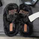 PXPUIQ Cozy Faux Fur Slippers with Stylish Letter Embroidery Non-Slip Rubber Sole Soft Indoor Slippers for Home 41