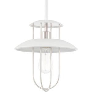 Kira Home Cullen 12" Industrial Farmhouse Metal Cage Hanging Ceiling Lantern Pendant Light, Adjustable Height, White + Brushed Nickel Finish